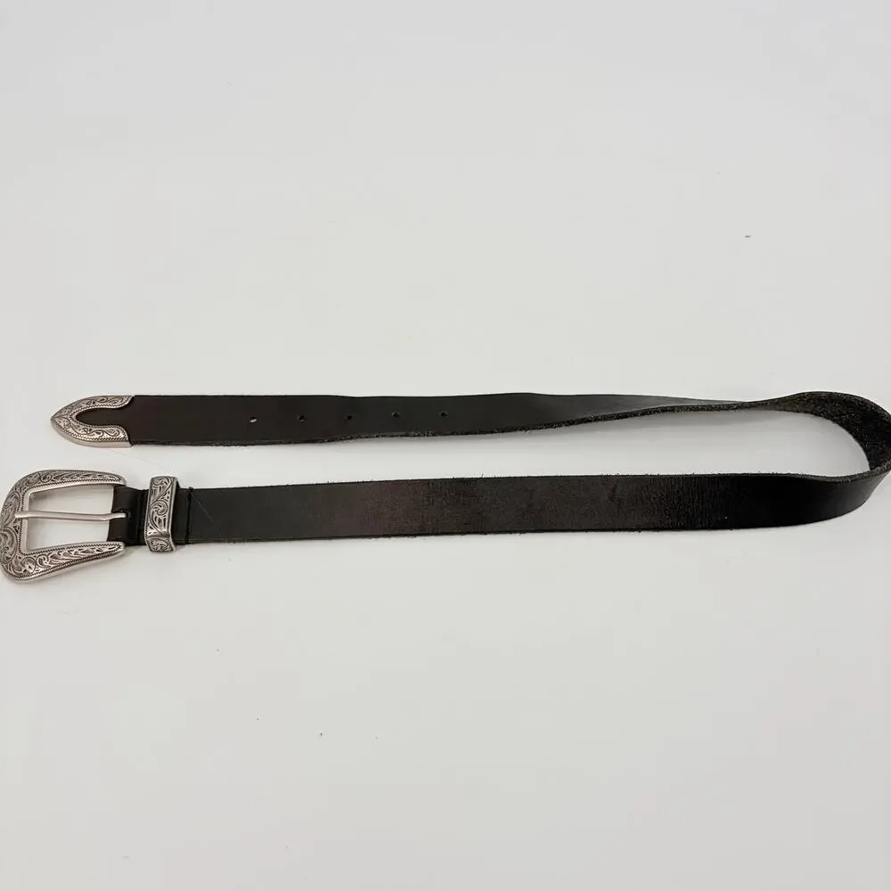 Urban Outfitters Leather Westerm Bels Sz S Silver Engraved Buckle Festival Boho